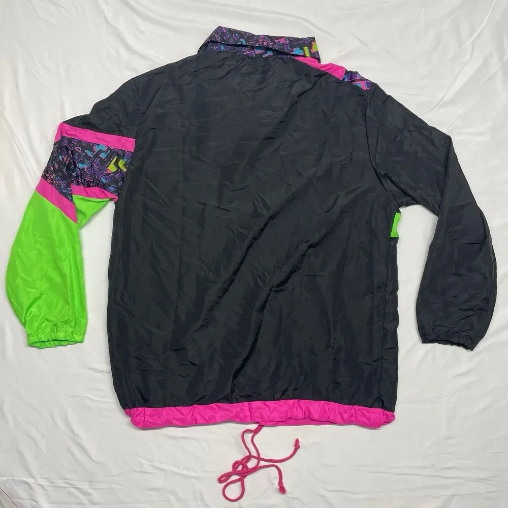 Spirit Halloween Adult OSFM Windbreaker Top 90s Multicolor Costume Dress-Up - Picture 2 of 4